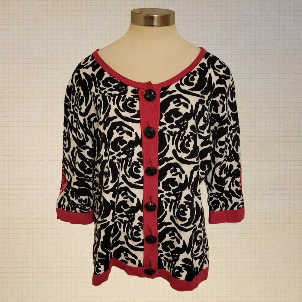 Y2K Timberlea Stretch Rose Patch Cardigan Button Up Size Large